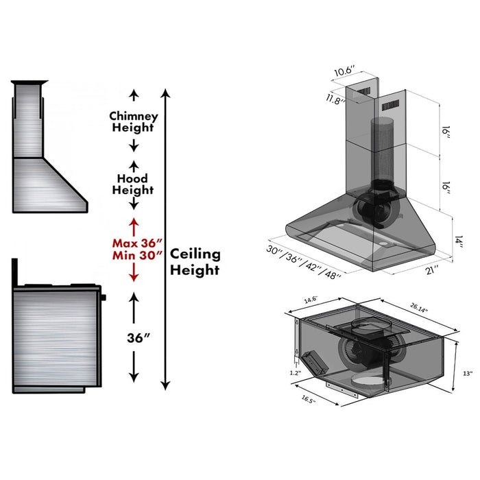 ZLINE Remote Blower Wall Mount Range Hood in Stainless Steel -