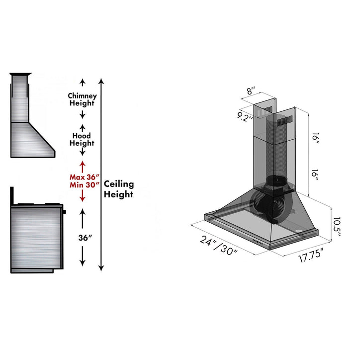 ZLINE Wall Mount Range Hood in Black Stainless Steel 