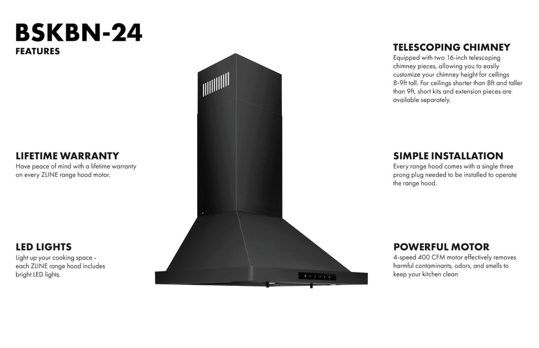 ZLINE Wall Mount Range Hood in Black Stainless Steel 