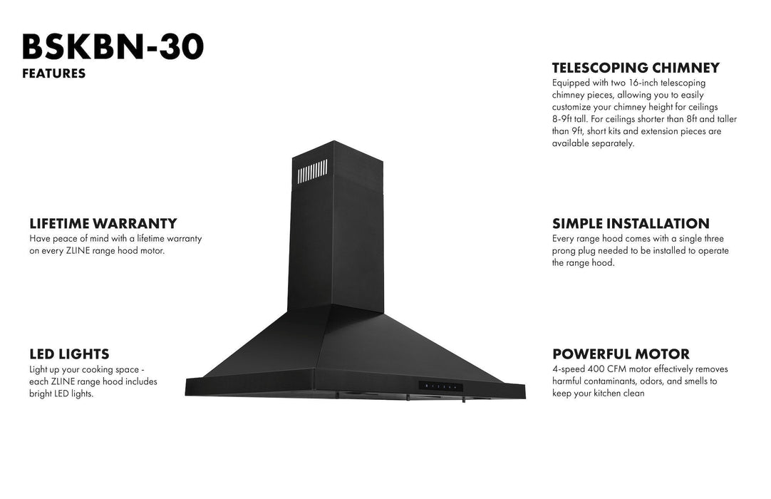 ZLINE Wall Mount Range Hood in Black Stainless Steel 