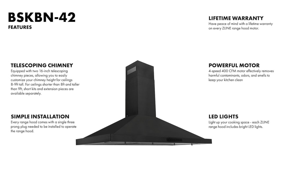 ZLINE Wall Mount Range Hood in Black Stainless Steel 