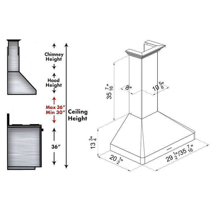 ZLINE Wall Mount Range Hood in DuraSnow Stainless Steel