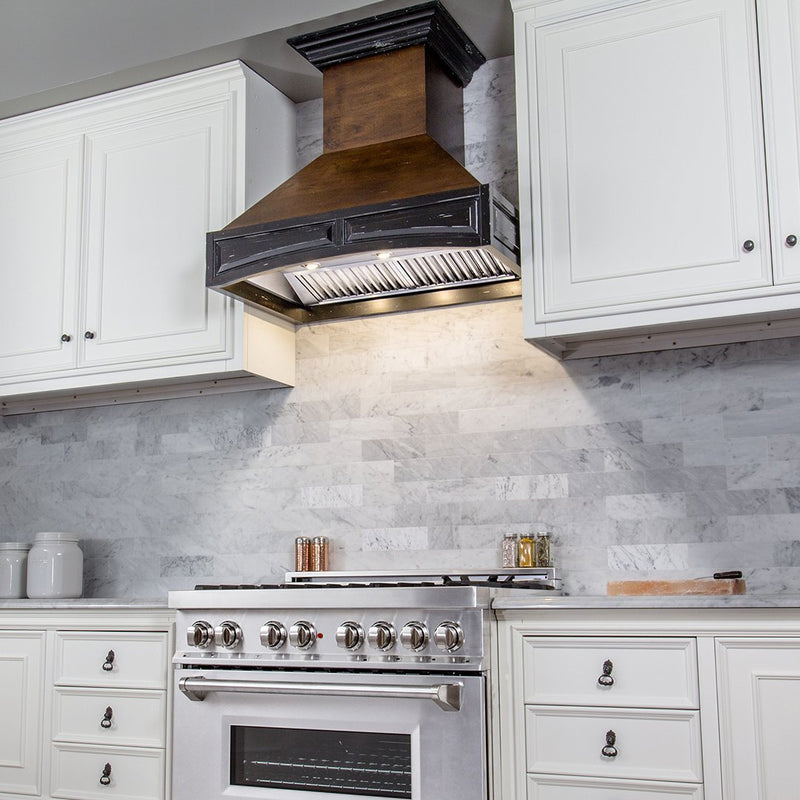 ZLINE Wooden Wall Mount Range Hood in Antigua and Walnut - Includes Remote Motor - 321AR-RD-42
