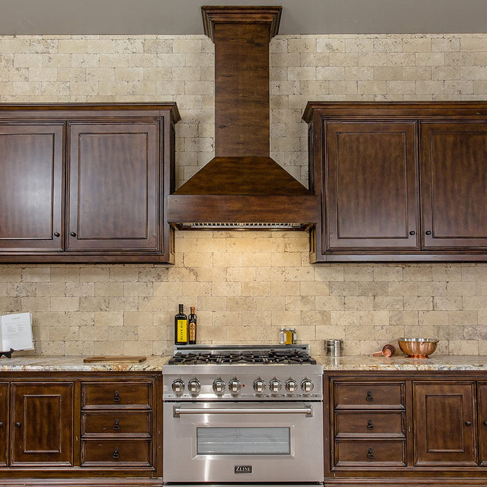 ZLINE Wooden Wall Mount Range Hood in Walnut and Hamilton - Includes Remote Motor 355WH-RD