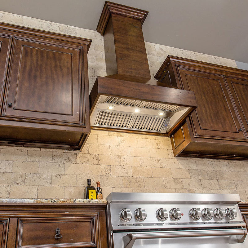 ZLINE Wooden Wall Mount Range Hood in Walnut and Hamilton - Includes Remote Motor 355WH-RD